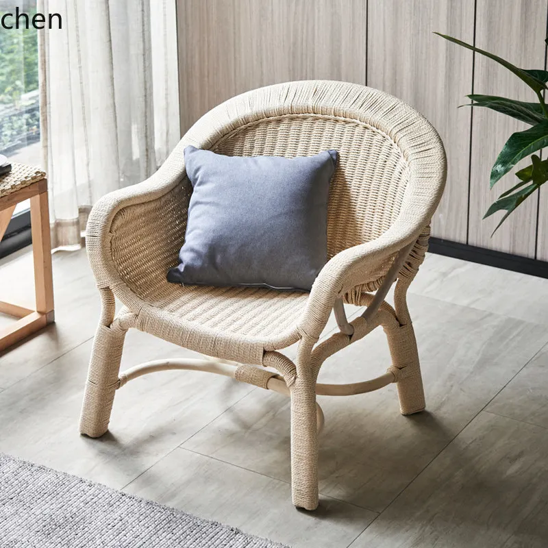 ZML Natural Rattan Chair Three-Piece Set Balcony Leisure Small Table and Chair Single Courtyard Homestay Backrest Sofa Chair