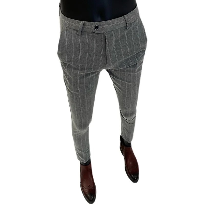 2022 Striped Suit Pants Men Business Office Social Dress Pants Casual Slim Fit Wedding Trousers Pantalon Homme Classique