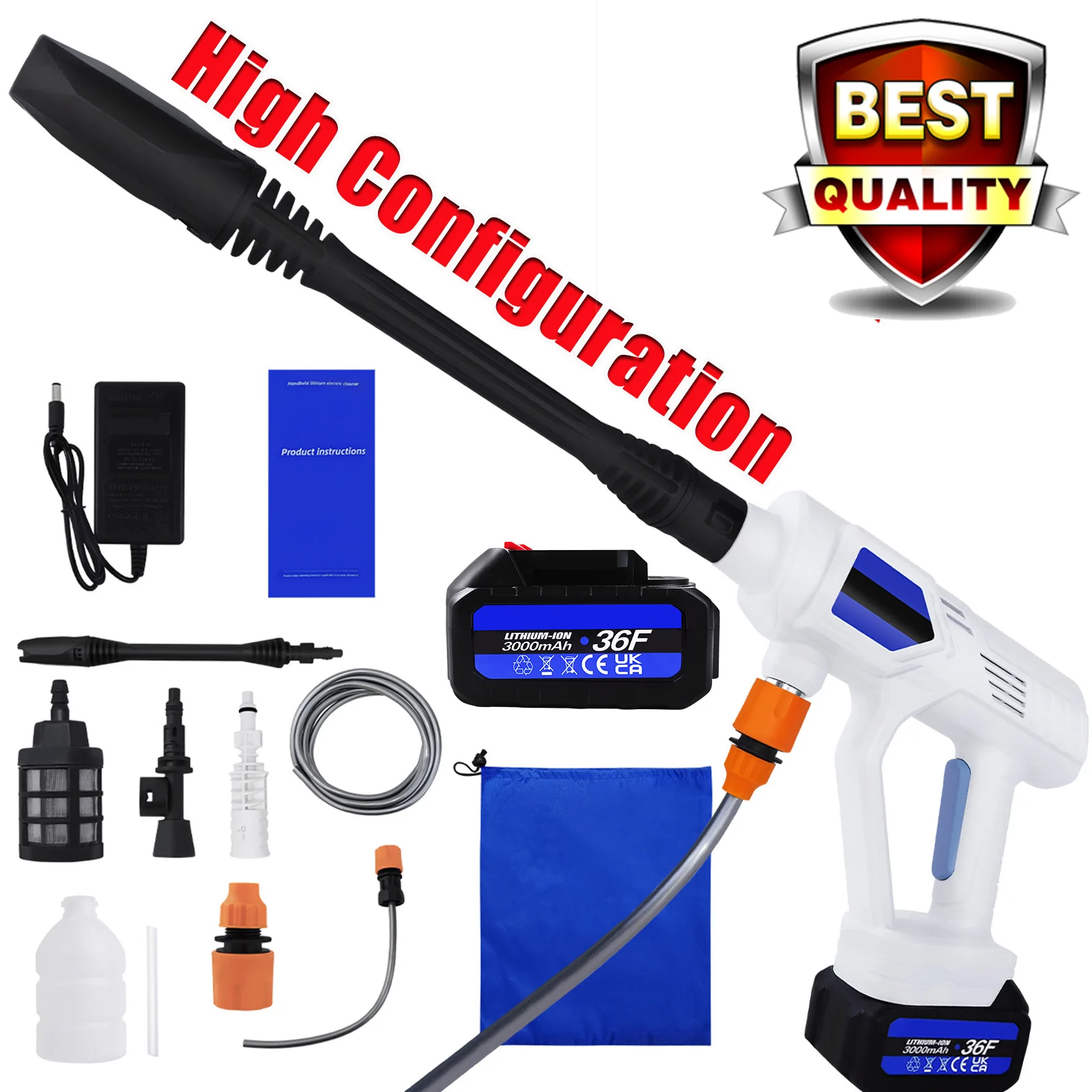 

High Configuration Cordless 21V Cordless High Pressure Car Wash Gun Electric Water Washing Gun Re-on Electric Tools