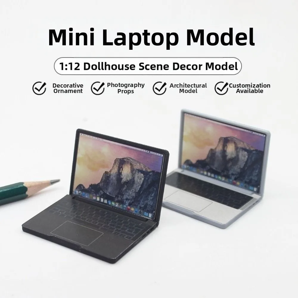 Cute 1/12 Dollhouse Miniature Computer Mini Micro Scene Props Keyboard Chair Desk Kit 1:12 Laptop Computer Room Furniture Decor