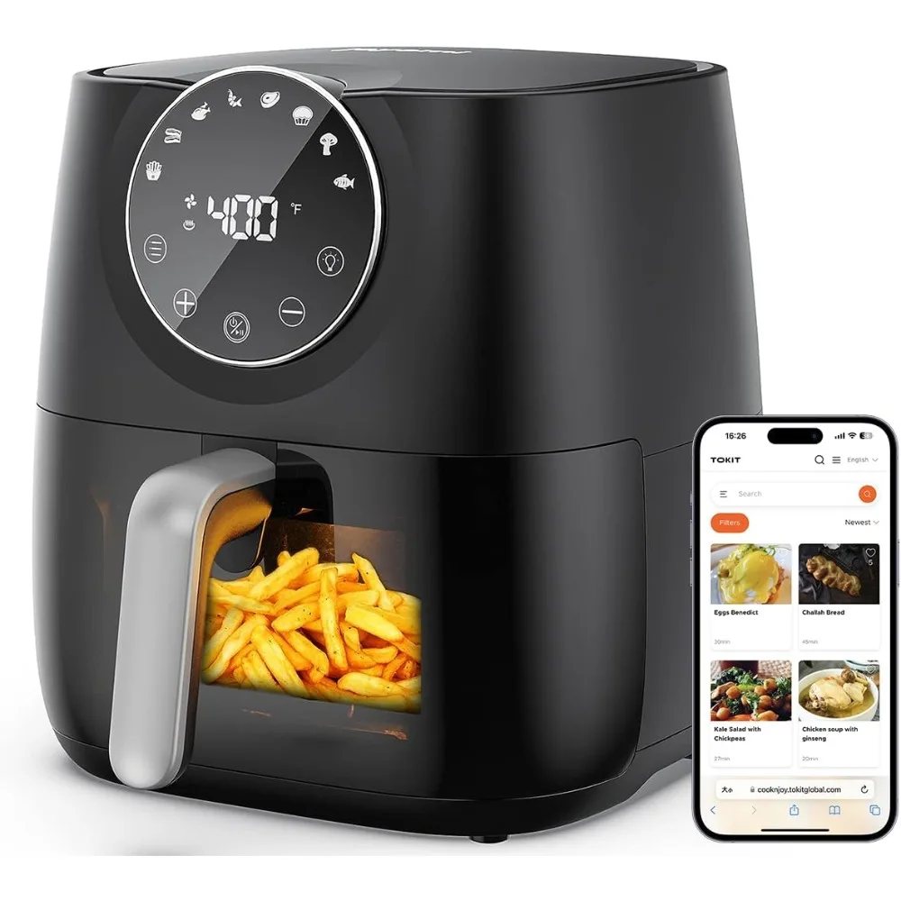 Air Fryer 6 QT with Window, Online Recipes, 8 Cooking Functions for Airs Frys, Bake, Roast, Broil & More, Air Fryer