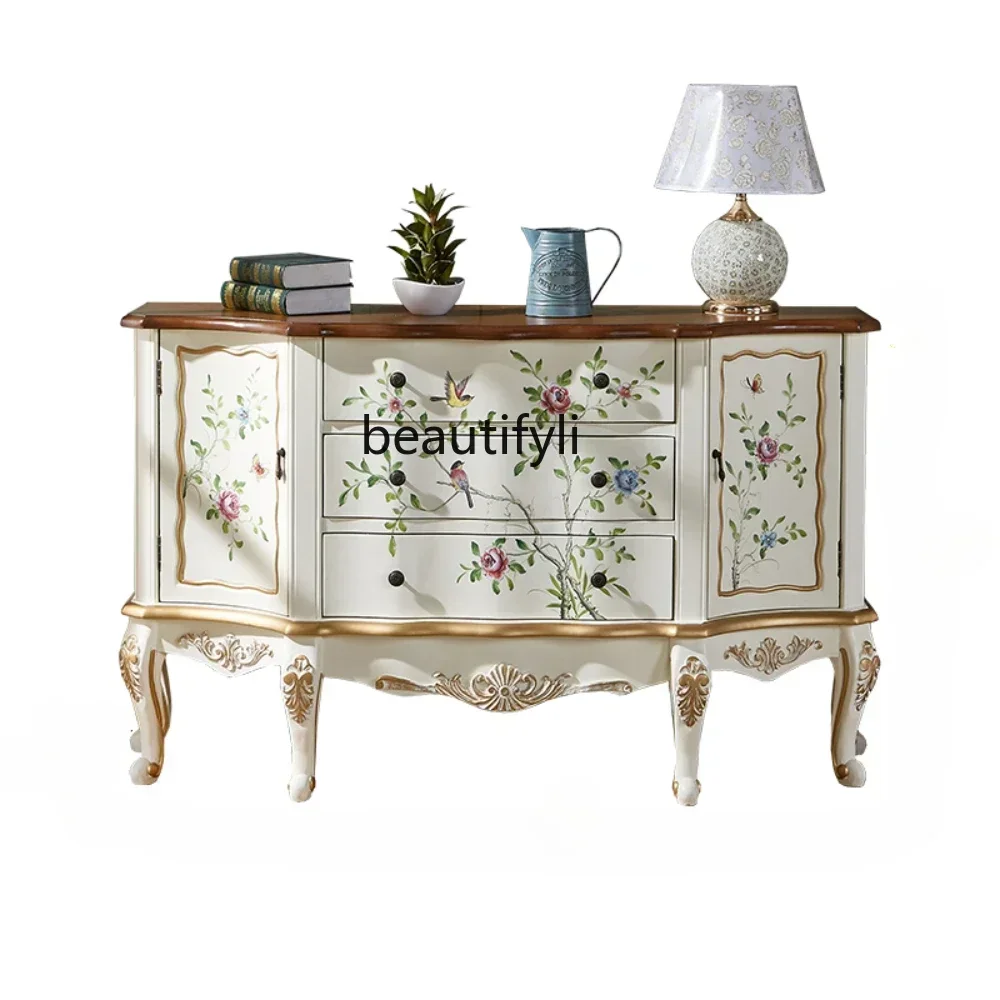 zq Furniture American-Style Chest of Drawers Bedroom   Vintage Painted Locker Storage Cabinet Solid Wood Chest of Drawers