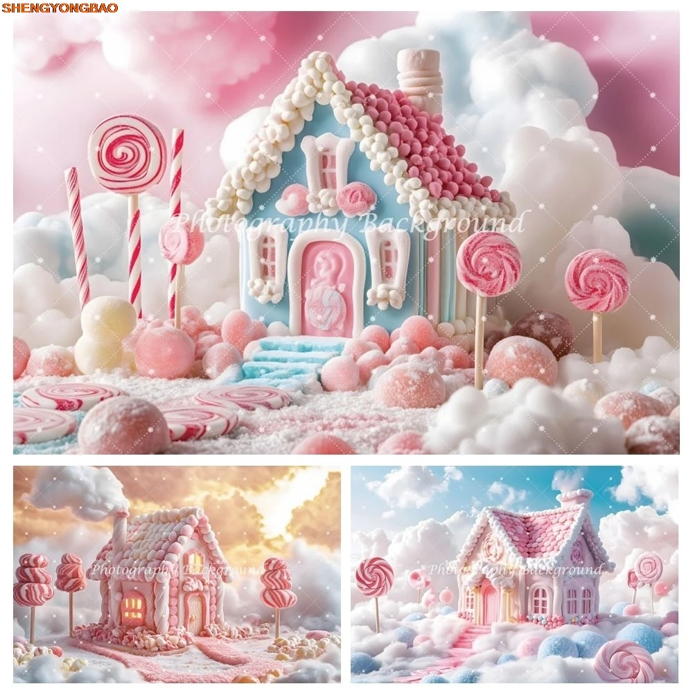 

Pink Candy House Candyland Backdrop Sweet Baby Shower Kids Birthday Party Decor Photography Background Banner Photo Studio Prop