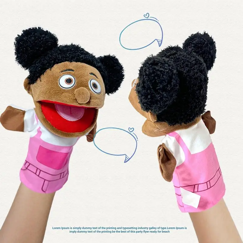 Family Hand Puppet Black Skin Open Mouth Father Mother Son Daughter Glove Kindergarten Educational Teaching Toy Dolls Kids Gifts