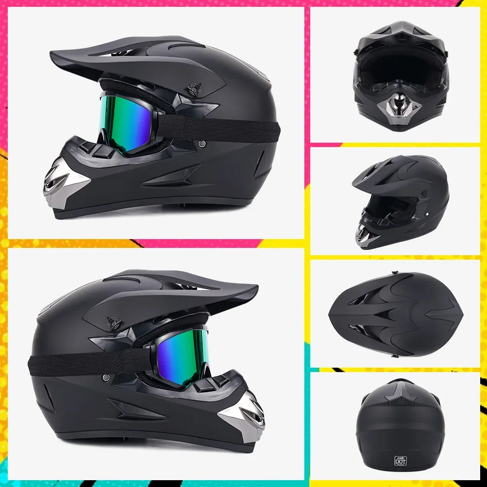 Smlxl Black Matte Dot Off-Road Motorcycle Helmet, Atv Mud Bike Helmet, Utv Off-Road Helmet, Goggles, Gloves, and Face Mask