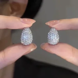 European American new design fashion jewelry Silver color luxury Zircon drop earrings Elegant women's wedding party accessories