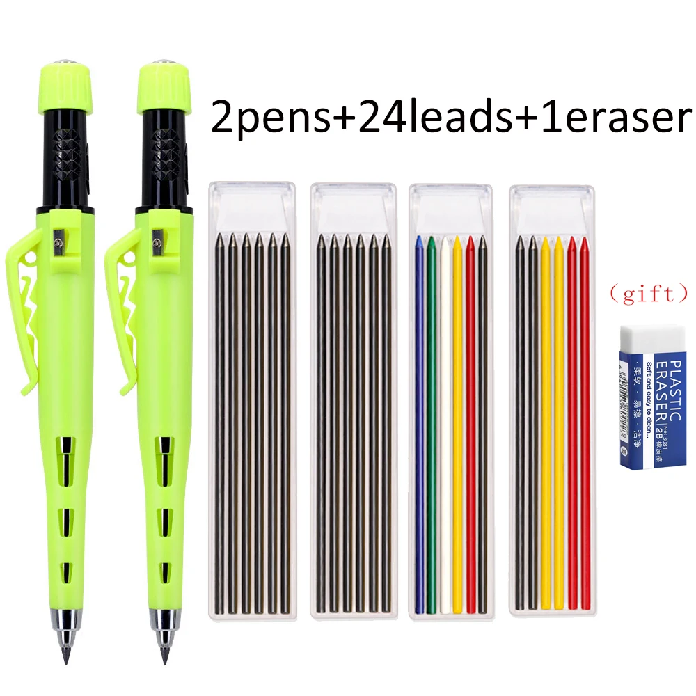 2,8 mm houtbewerkingspotloodset met 4 doosjes navulpotloods, voor het aanbrengen van markeringen in diepe gaten en voor technische tekeningen, geschikt voor architecten en timmerlieden.