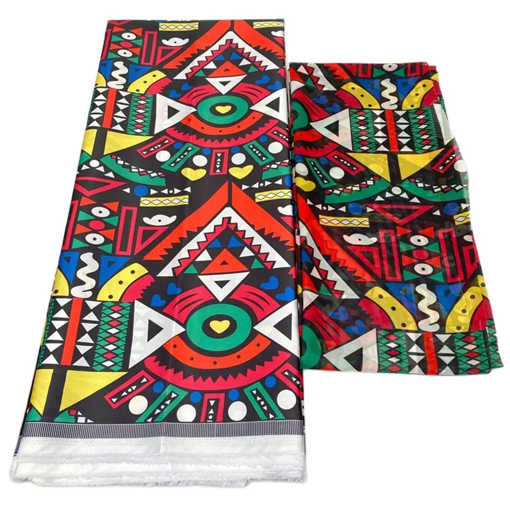 

African Material Nigerian Silk Satin Fabric And Tulle Blouse For Women Dress 4+2 Yards