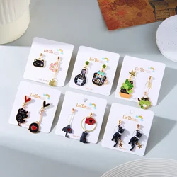 New Trendy Cute Animal Cat Stud Earrings For Women Kitten Tassel Asymmetric Earrings Girls Sweet Temperament Party Jewelry Gift