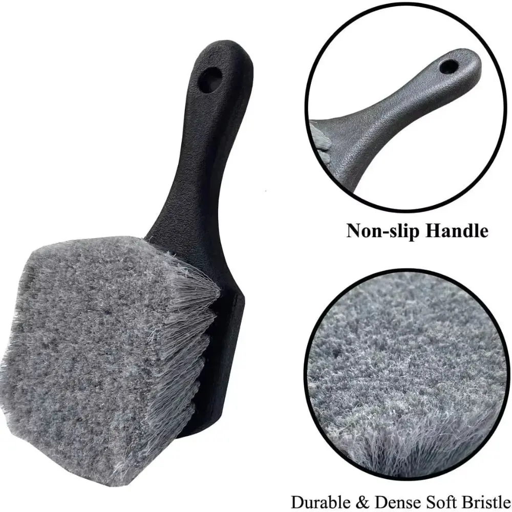 Soft Bristle Car Tire Brush Heavy Duty Durable Design Wheel Cleaning Brush Short Handle Ergonomic Handle
