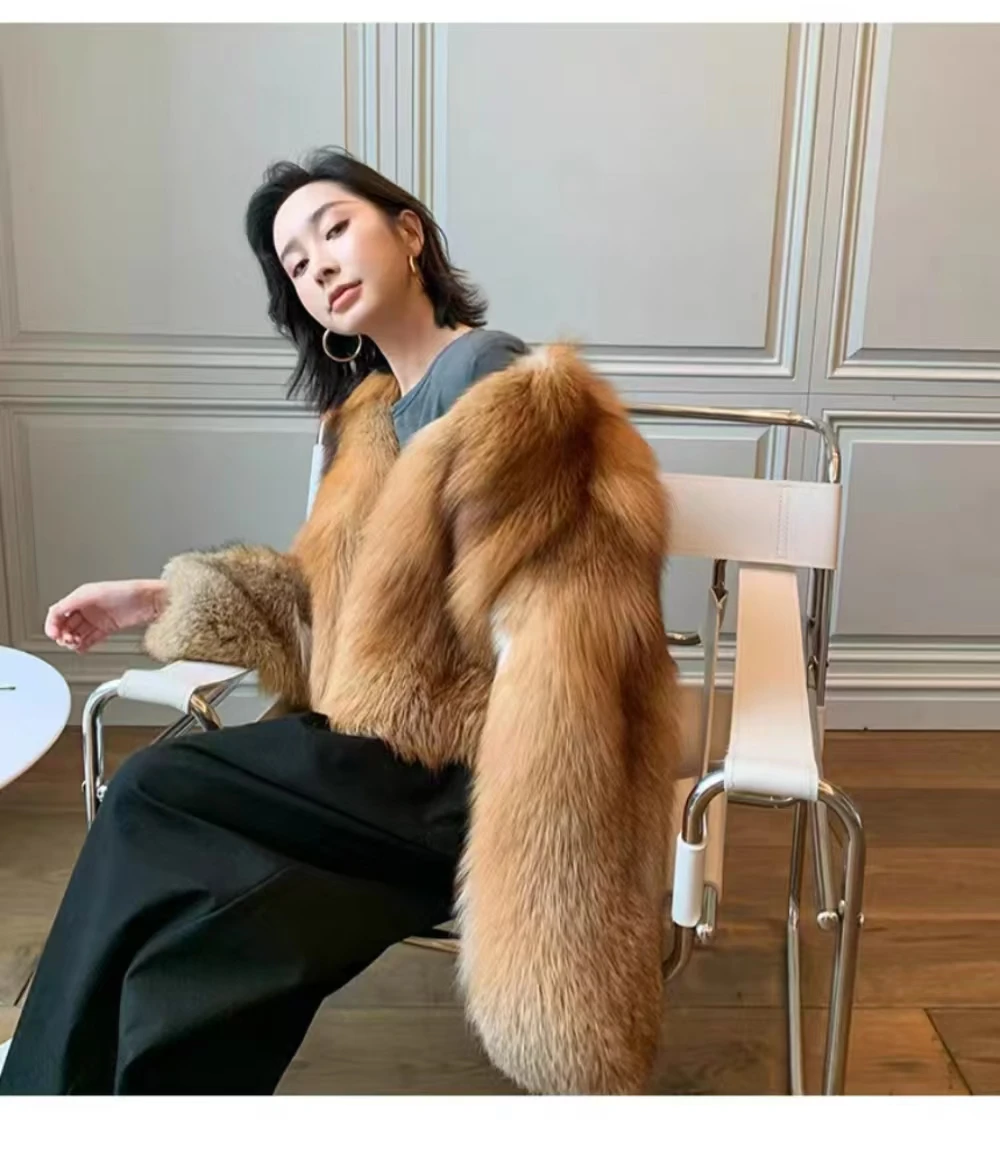 Winter Hot Selling Women's Tops Real Fox Jacket Women's Clothing Natural Fox Fur Red Fox Jacket Women's Fashion Fur Jacket