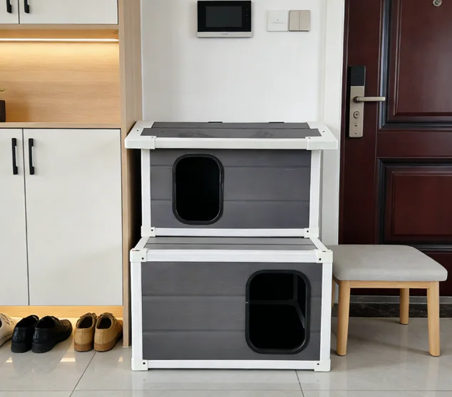 2-Story Anti-UV Outdoor Pet Kennel For All Weather Waterproof Durable Plastic Dog House Outdoor Cat House