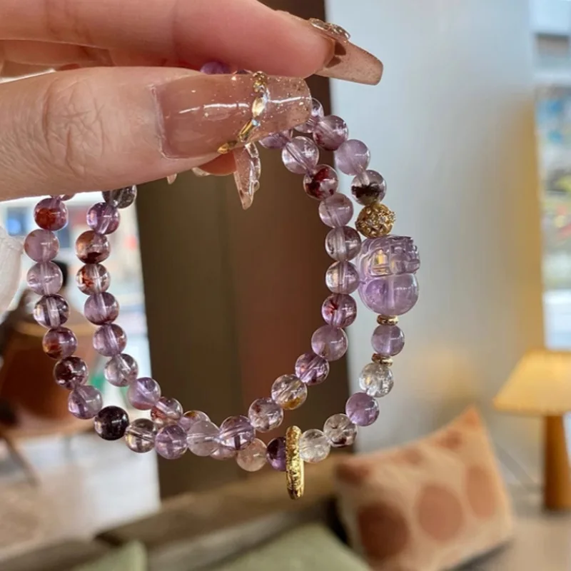 

Natural Purple Ghost Double Ring Bracelet New Chinese Women's Light Luxury Niche Fashion Pixiu Lucky Bracelet
