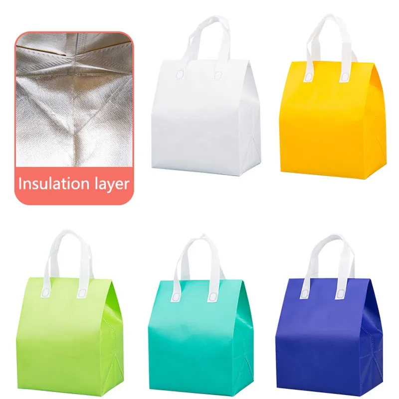 StoBag 50pcs Wholesale Non-woven Tote Bags Insulation Portable Fabric Food Cake Drinks Packaging Keep Warm Cold Delivery Pouches