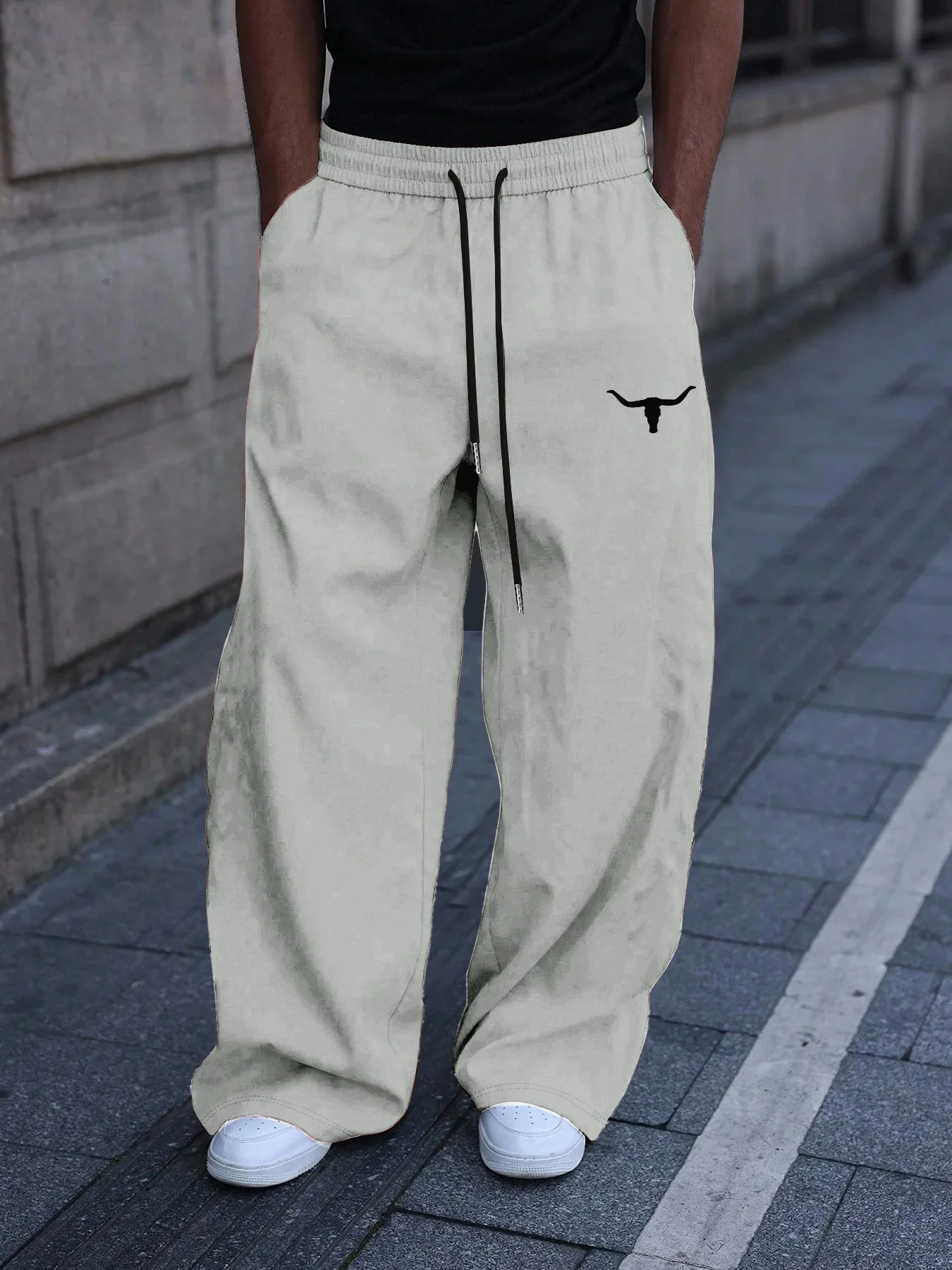 

Мужские спортивные брюки прямого кроя из воловьей кожи с принтом, повседневная уличная одежда, базовый стиль, размеры от S до XXL.