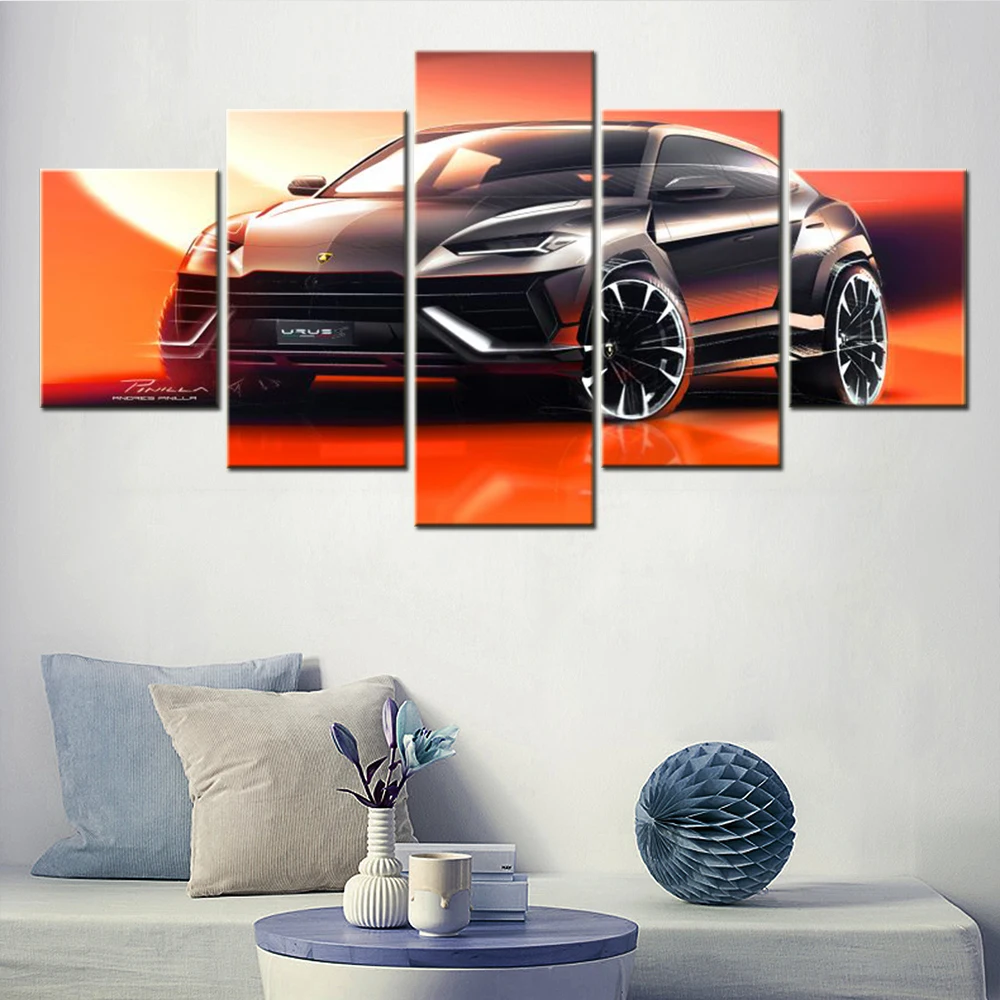 5 Panels Canvas Wall Art Poster Painting Car GMC Sierra 3500 HD Denali Crew Cab Wallpaper Home Decor Living Room Bedroom Picture