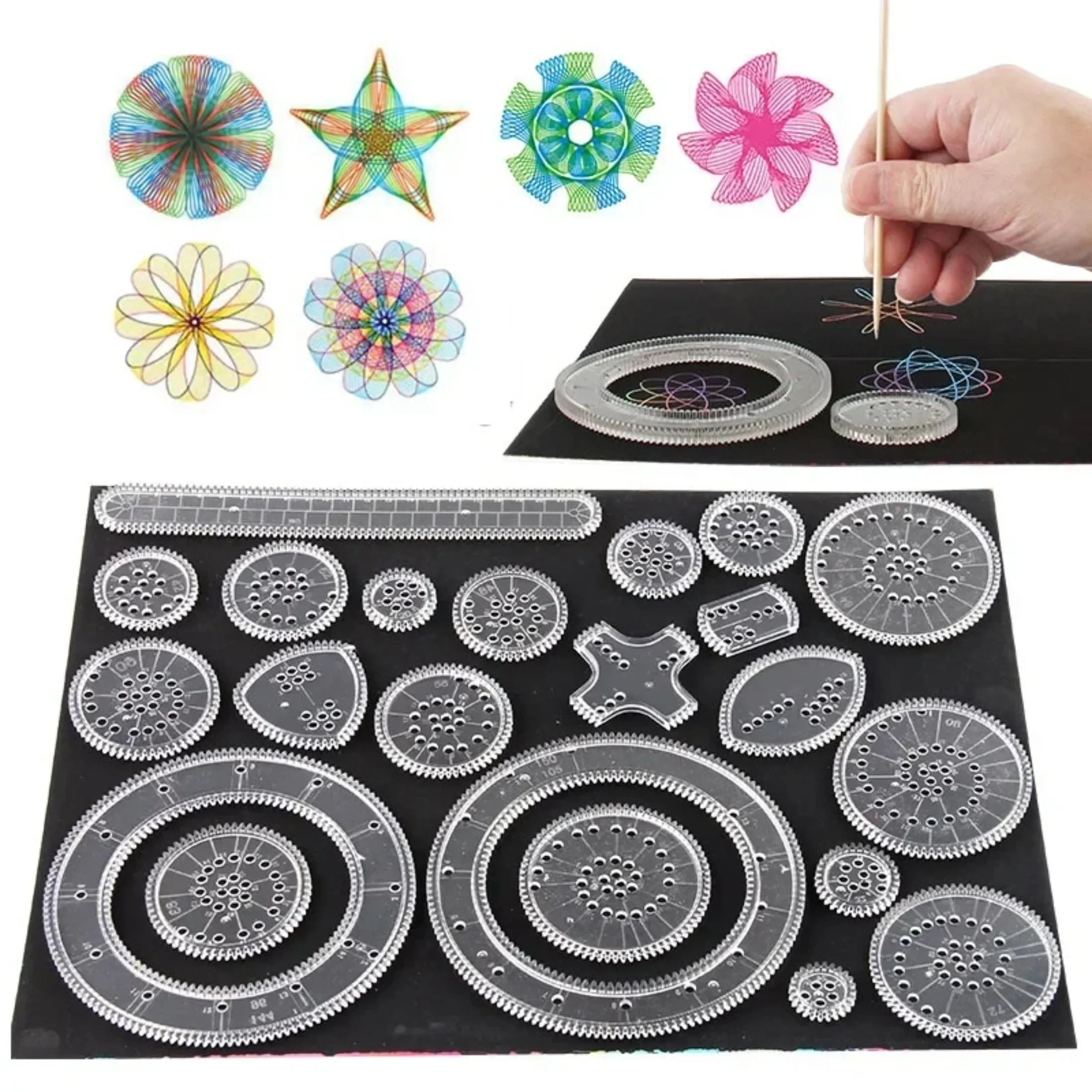 ตลก Interlocking Gears ล้อ Spirograph ของเล่นชุดของเล่นเพื่อการศึกษาสร้างสรรค์สําหรับเด็กวาดภาพวาดอุปกรณ์เสริม