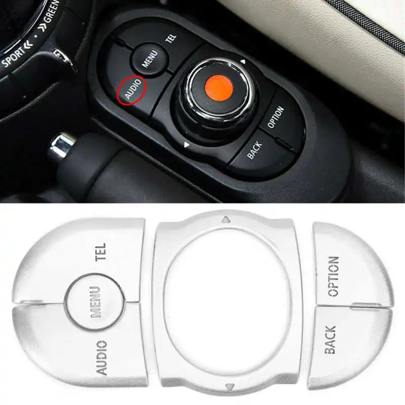 6Pcs Console Multimedia Panel Button Cover Silver Sticker Knob Trim Aluminium Alloy For Mini F55 F56 F57 2014-2017