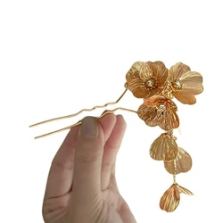 1 Pcs Golden Silvery Hollow Flower Long Leaf Tassel Hairpin Hair Fork Chinese Bridal Wedding Charm Headwear Jewelry Accessories