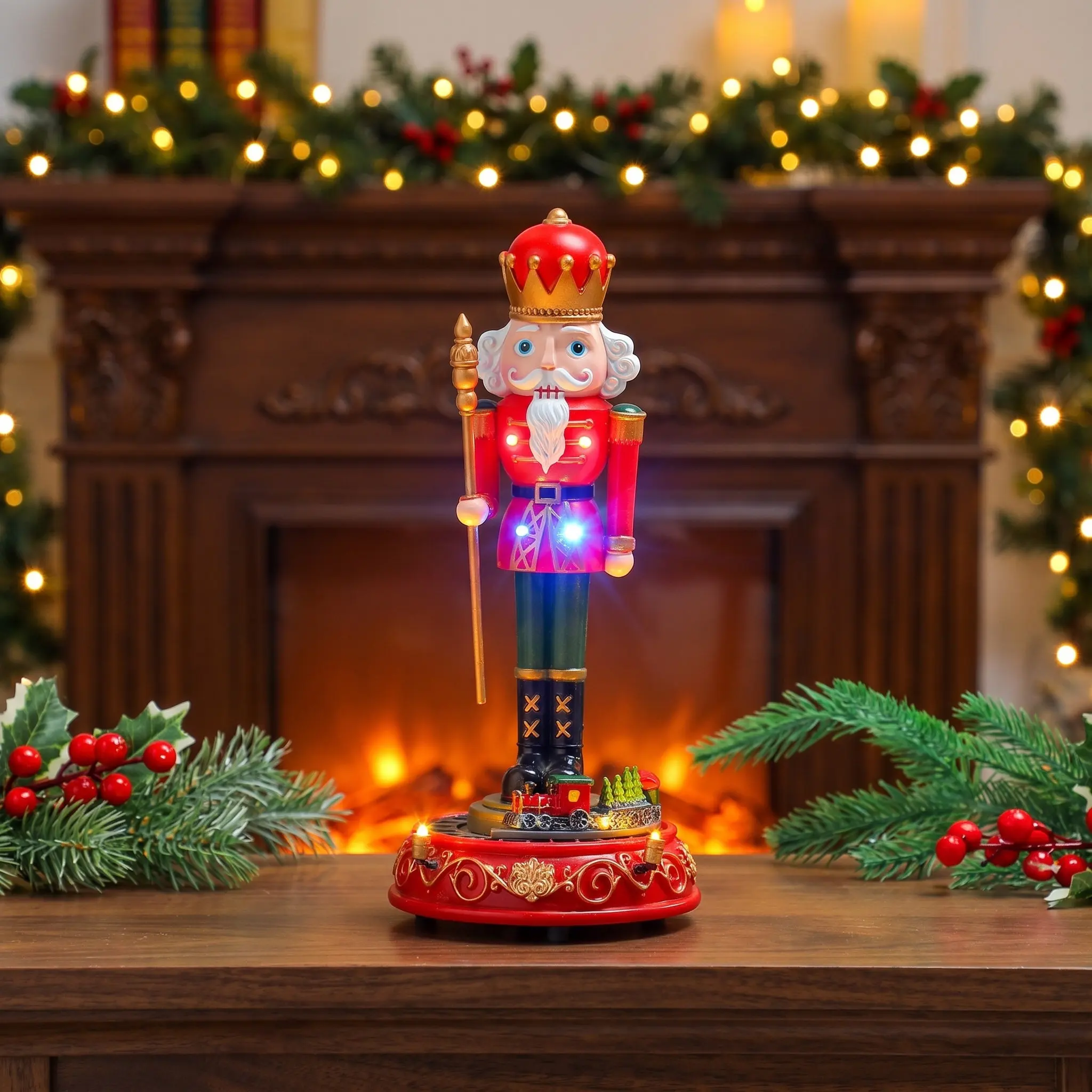 Christmas Nutcracker Music Box – Lighted Wind-Up Rotating Clockwork Soldier Decor