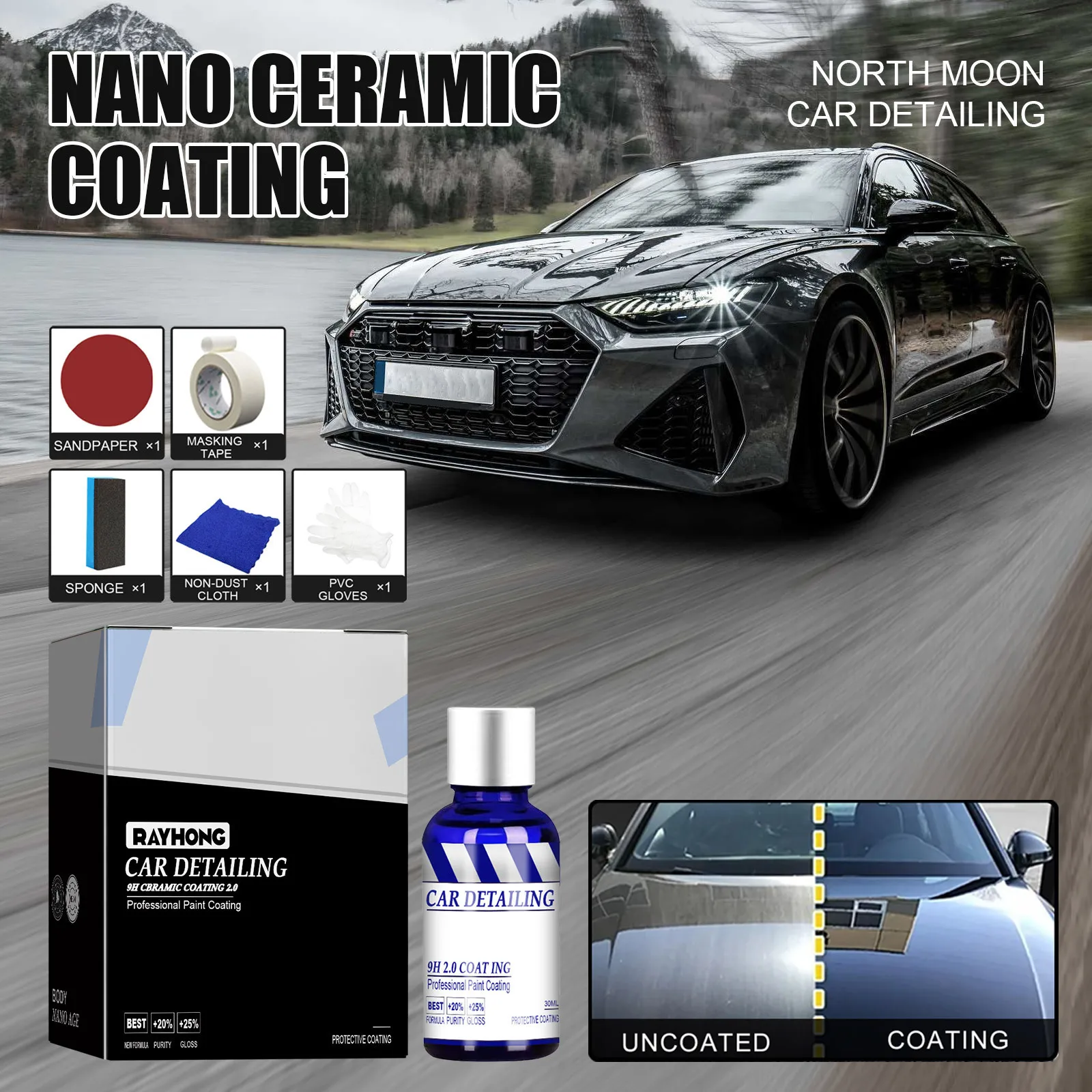 

Nano Ceramic Coating Kit for Cars - Hydrophobic Paint Protection & Gloss Enhancer - Water & Scratch Resistant Car Coating