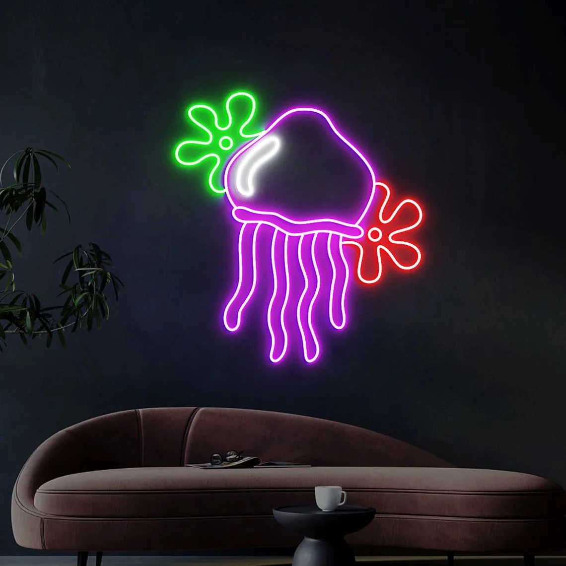 Neonowa lampka meduza, dekoracja neonowa meduza, dekoracja ścienna meduza, dekoracja do sypialni