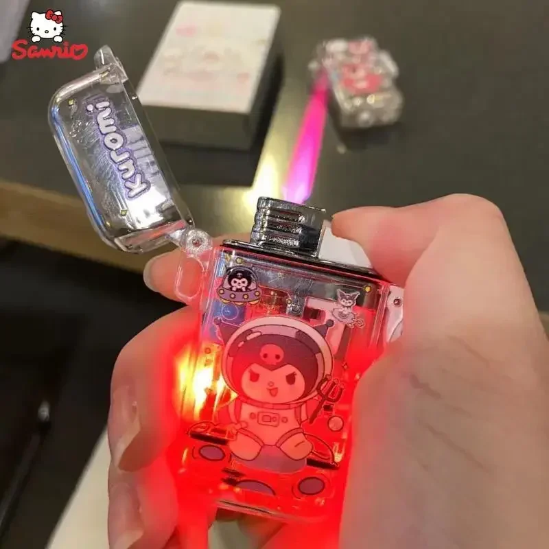 Kuromi Pink Flame Gas Lighter Creativity Strobe Light Igniter Kawaii Hello Kitty Lighter Cinnamoroll Melody Waterproof Lighters