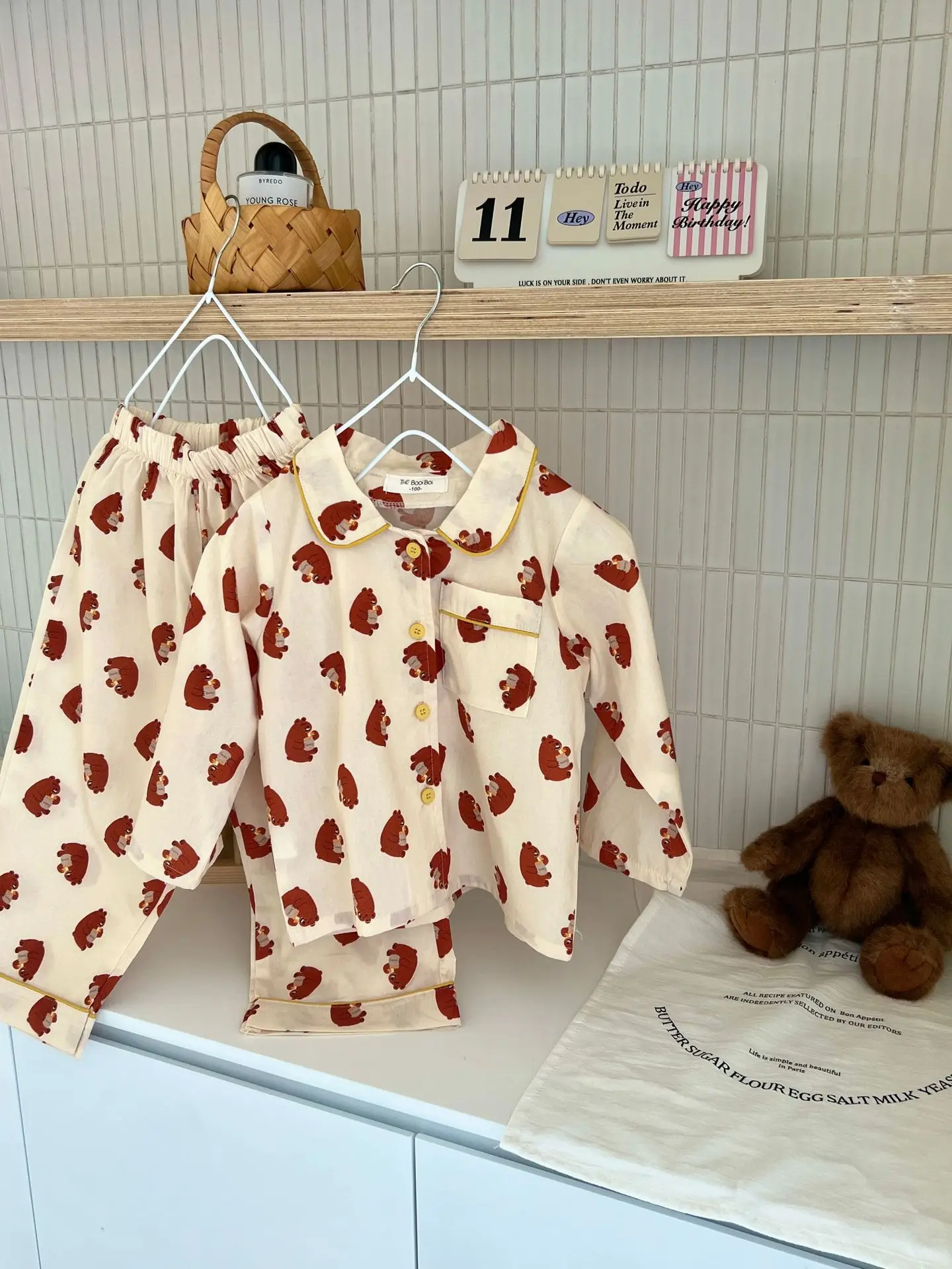 2024 Spring Children Cartoon Homewear Outfits Boy Girl Baby Print Lapel Tops + Pants Pajamas 2pcs Loose Kid Cotton Pyjamas Suit