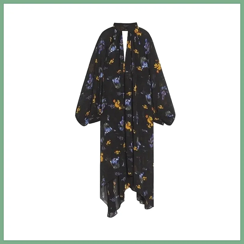 Gaun Chiffon Lengan Panjang Modis dengan Detail Tali, Motif Cetak untuk Pakaian Sehari-hari Wanita