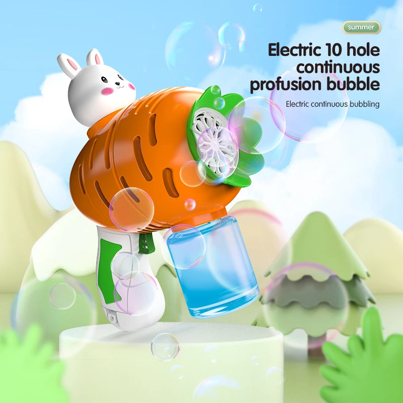 Easter Bunny Carrot Bubble gun 12 holes fully automatic Electric Bubble Gun Bubble Blowing Soap bubble machineKids Easter Gift