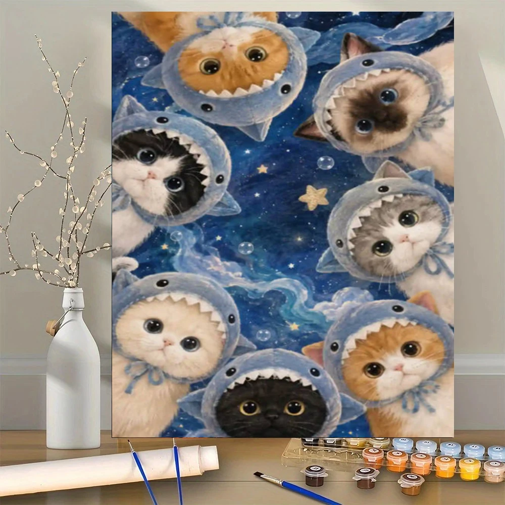 Kit de peinture à l'huile par numéros DIY - Adorables chats - Peinture par numéros - Art sur toile par numéros
