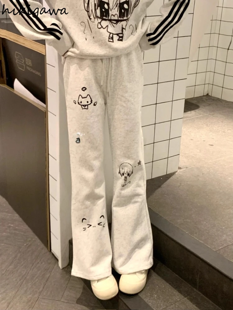 

Streetwear Women Chic Sweatpants Korean Joggers New Bottom High Waist Anime Print Y2k Flare Pants Casual Trousers Pantalon Femme