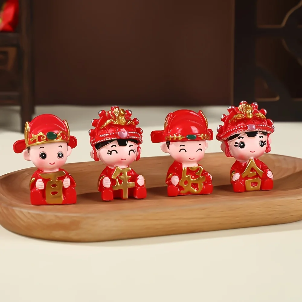 4pcs Cartoon-Themed Resin Figurine Set, Miniature Wedding Gift Dolls, Indoor & Outdoor Compatible