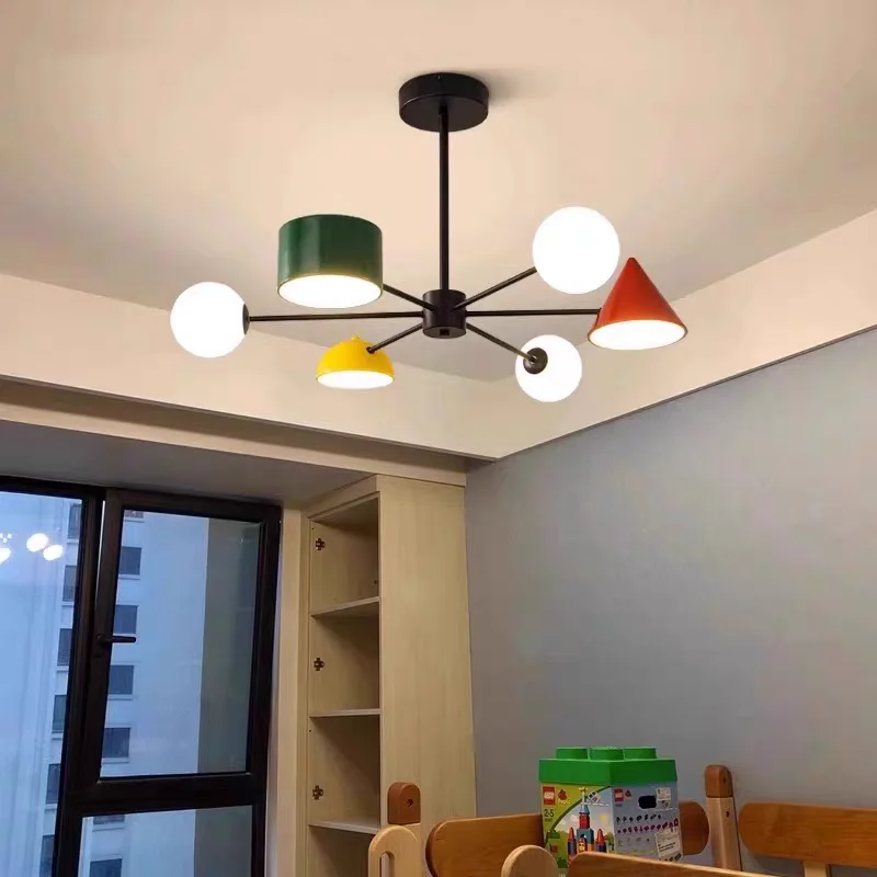 Memphis Colored Geometric Magic Bean Pendant Lamp Room Light Full Spectrum Eye Protection Home Lighting Fixture Room Decor