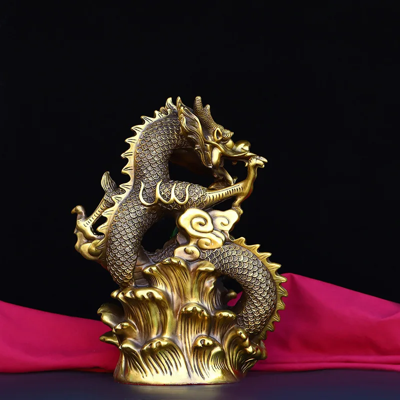 Brass Dragon Money Dragon Ornament Zodiac Water Dragon Golden Dragon Playing with Pearl Plate Dragon Home Decoration Office Craf