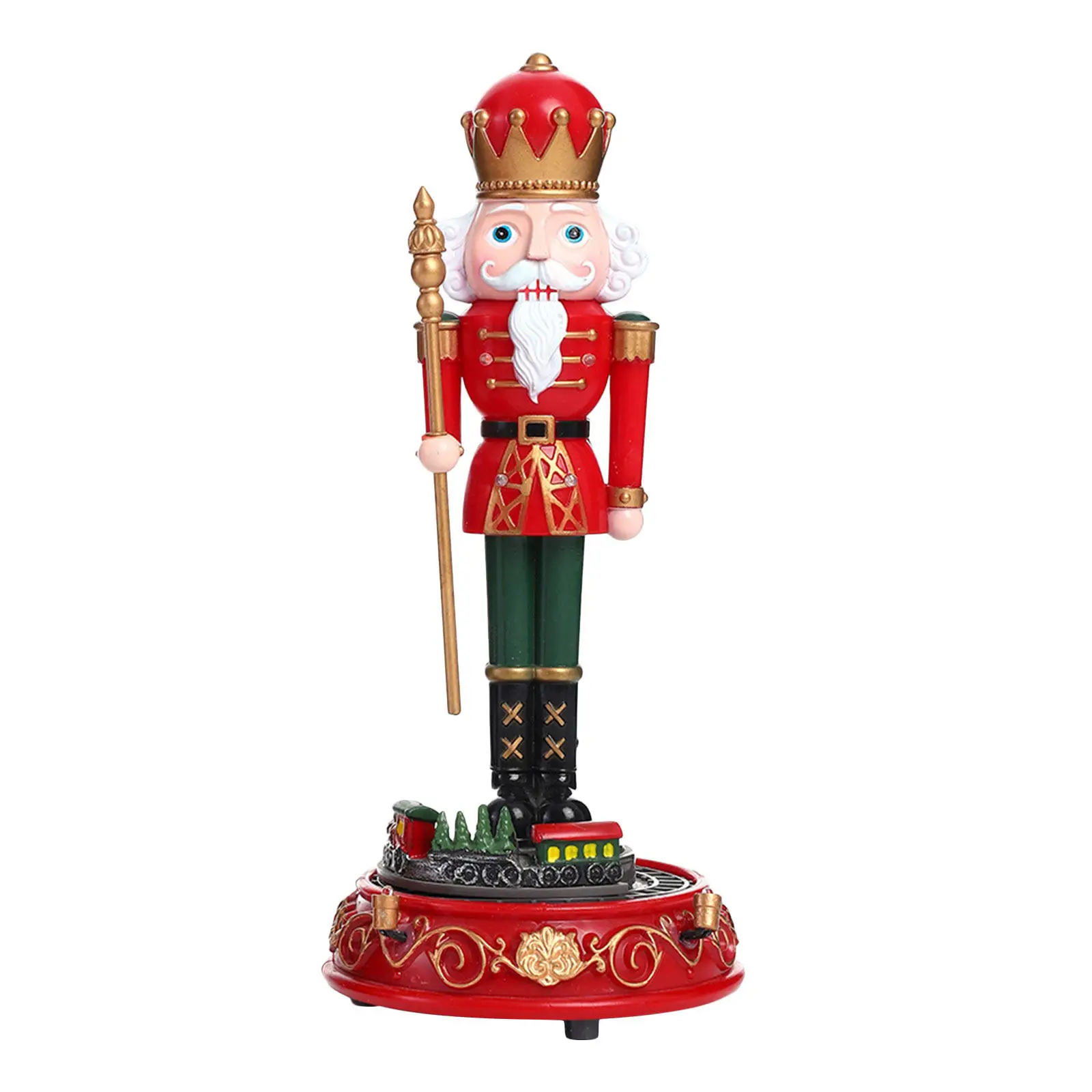 Christmas Nutcracker Soldier Music Box Lighted Rotating Design Handmade Wind Up Tabletop Festive Decoration Holiday Gift