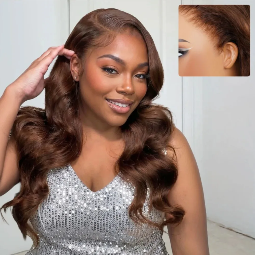 

Body Wave Chocolate Brown 13x6 HD Lace Front Wig Brazilian 13x4 Transparent Lace Frontal Wigs Pre Plucked for Women 220% Density