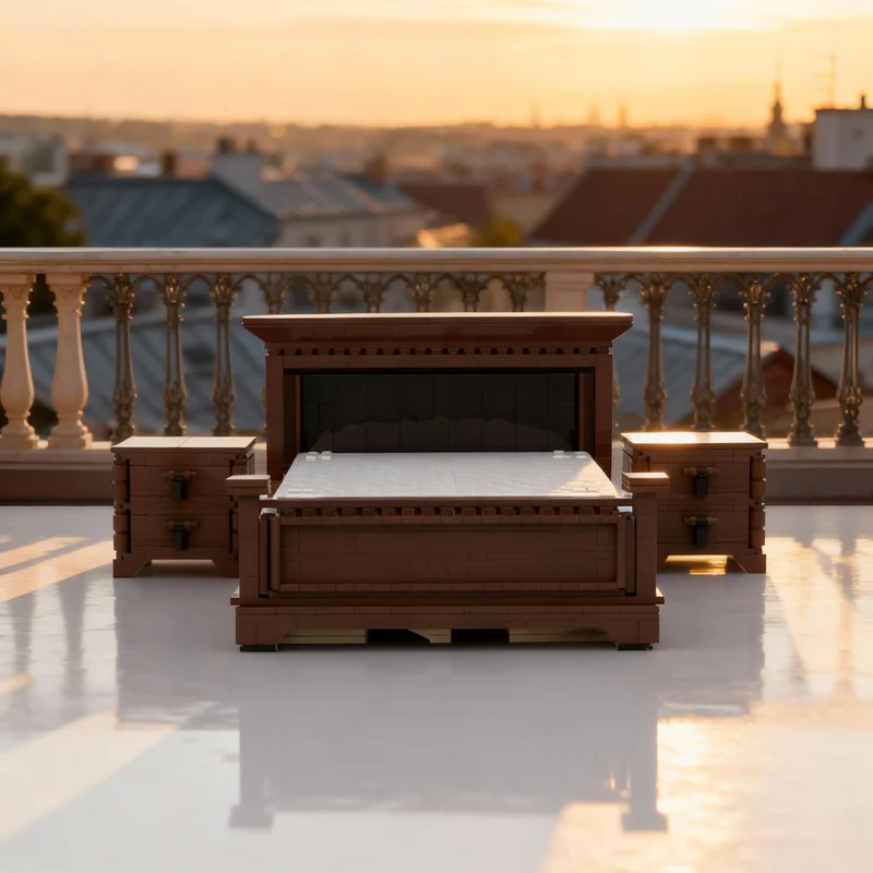 

Набор строительных блоков MOC «Двуспальная кровать в западноамериканском ретро-стиле», 1081 деталь, архитектурная игрушка, подарок на Рождество и день рождения