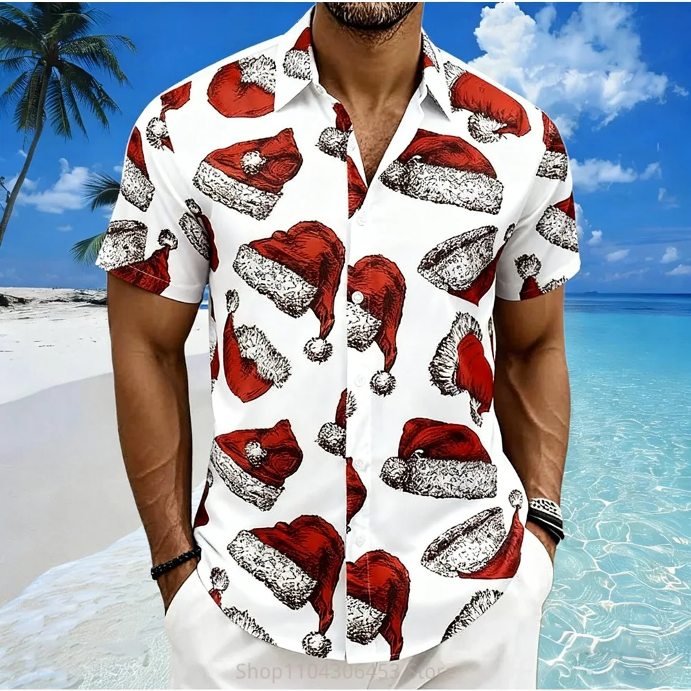 Men's Christmas New Year Festive Festive Atmosphere Shirt Beach Vacation Casual Party Travel Outdoor Short-sleeved Lapel Top