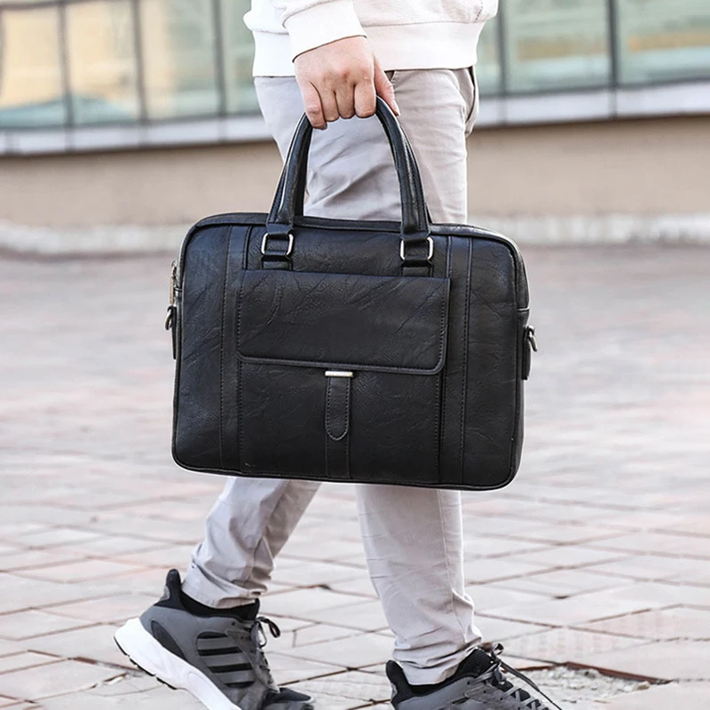 Imagem -04 - Maleta Masculina de Couro pu Bolsa de Mensageiro Vintage Bolsa Tiracolo Bolsa de Ombro para Laptop Bolsa Executiva Casual