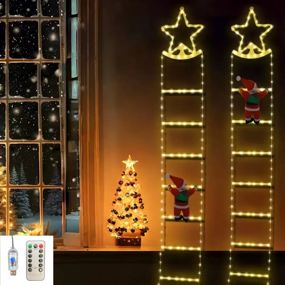 1PC 2M Christmas USB Santa Claus Climbing Ladder Light with remote control,used for party and Christmas decoration