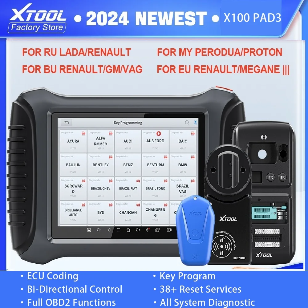 

XTOOL X100 PAD3 Профессиональный программатор ключей Все инструменты диагностики системы ECU Кодирование CAN FD Функции с KS501 KC100 KS01 Для BENZ/VW/Toyota Все ключи потеряны