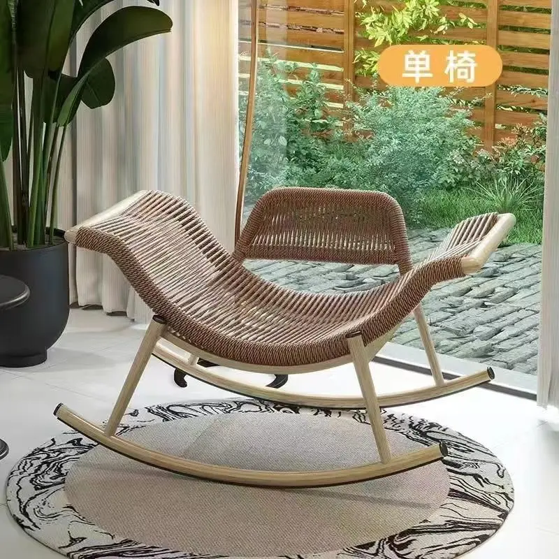 Outdoor rocking chair recliner adult home living room lazy sofa balcony single rattan  courtyard retro rocking