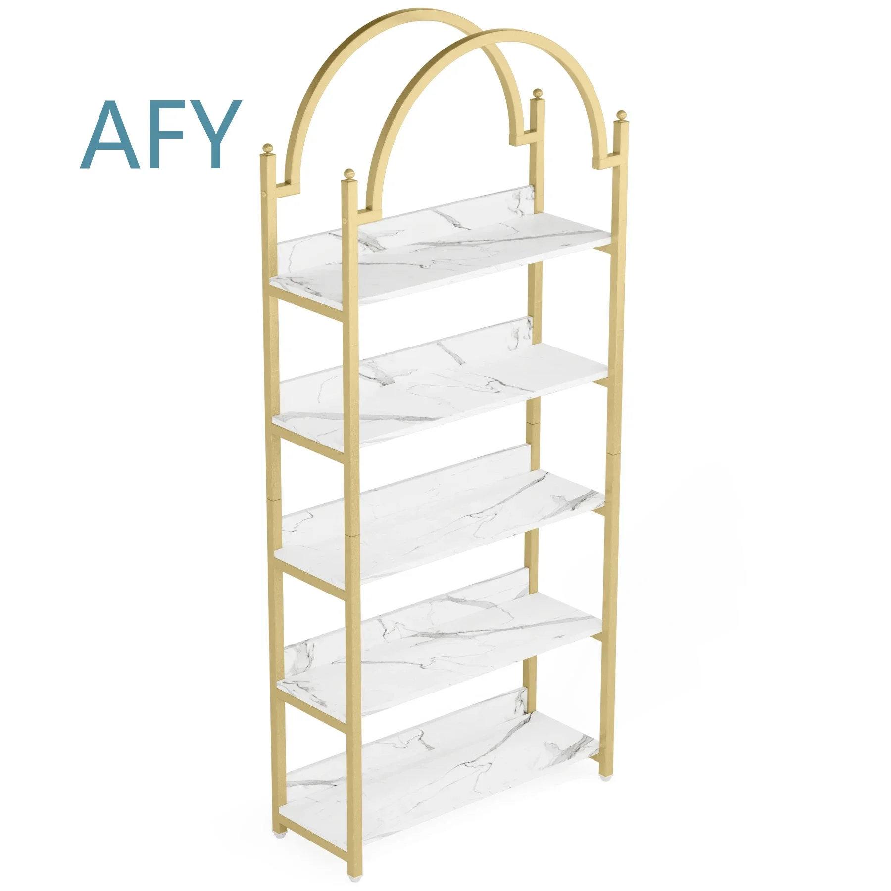 High Quality 5 Shelf Gold Etagere Bookcase for Home Office Living Room Bedroom Study Room Decor Modern Metal Open Arched