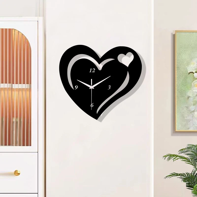 Black Love Wall Clock Valentine\'s Day Creative Silent Clock Suitable for Living Room and Bedroom Decoration as a Gift for Lovers