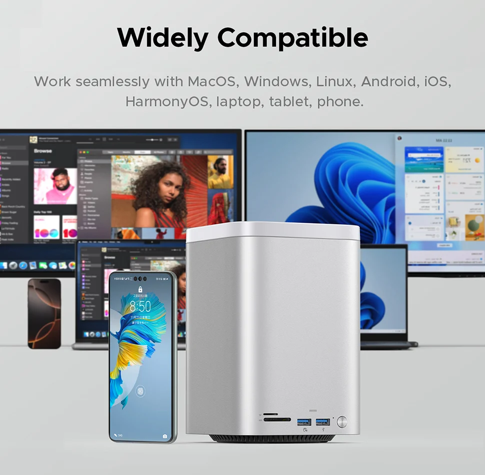 ORICO Mini Tower Dock M.2 NVMe SATA SSD Case 3.5"HDD Enclosure USB 3.2 Hub 10Gbps DAS Docking Station with RAID for Mac Mini M4