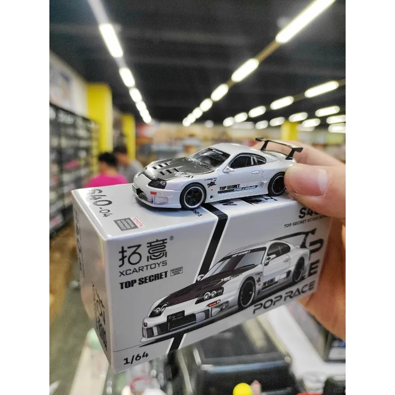In Stock POP RACE 1:64 TOYOTA TOP SECRET GT300 SUPRA Silver Alloy Die Cast Car Model Collection