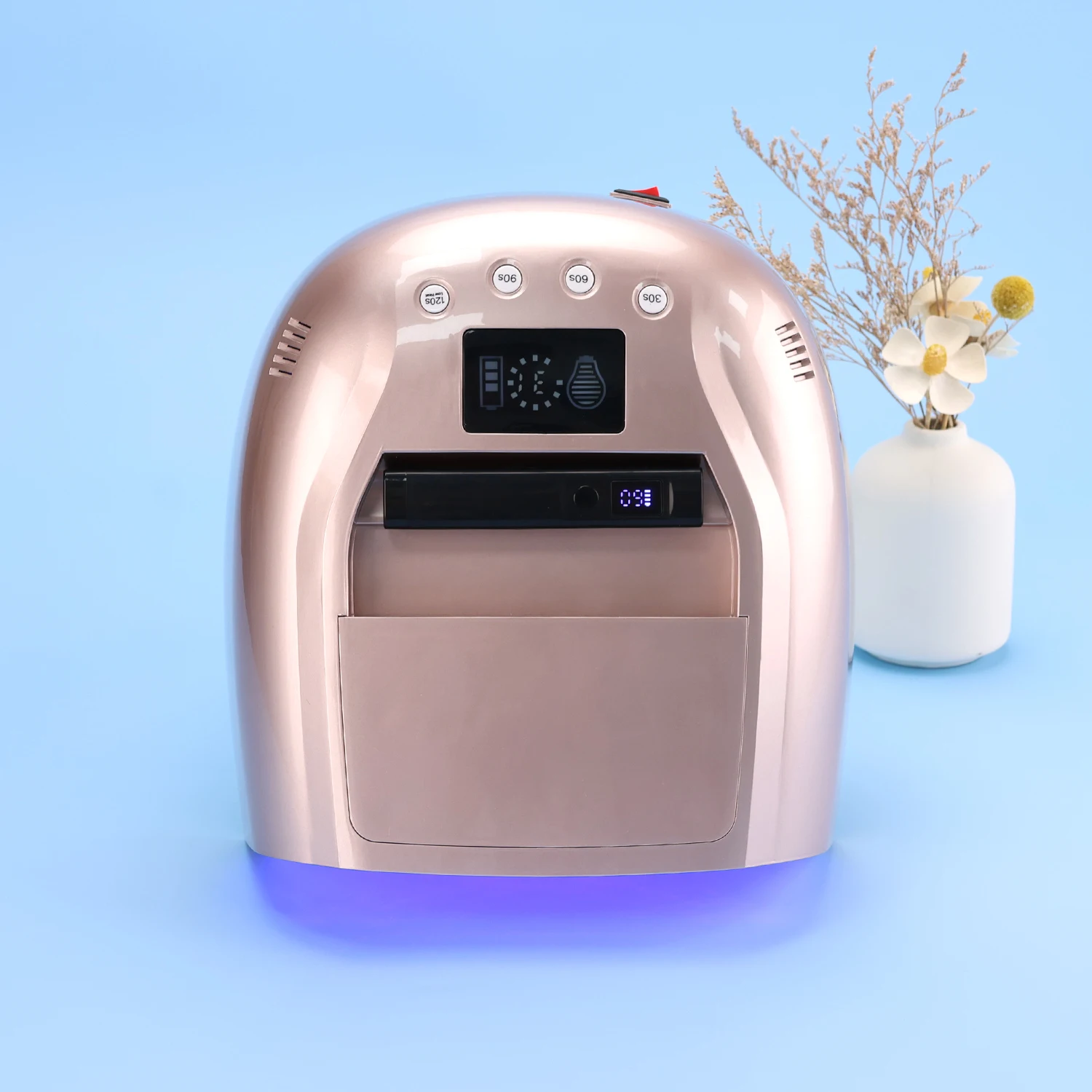 Rose Gold Rechargeable Nail Lamp 128W Hybrid Pro Cure Gel Polish Nails Dryer 2 in 1 Mini Tips Lamp for Salon Use