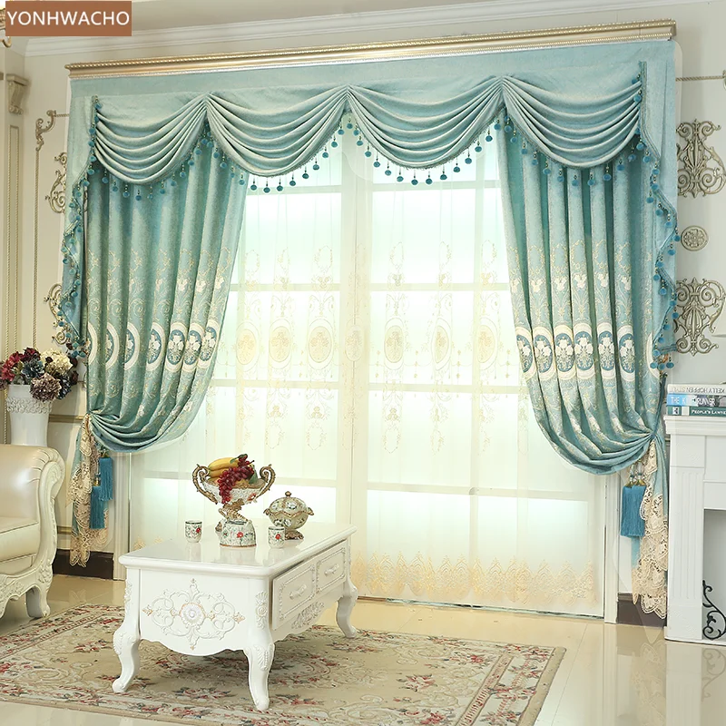 

luxury Chenille embroidered water-soluble blue cloth curtain valance drape C861