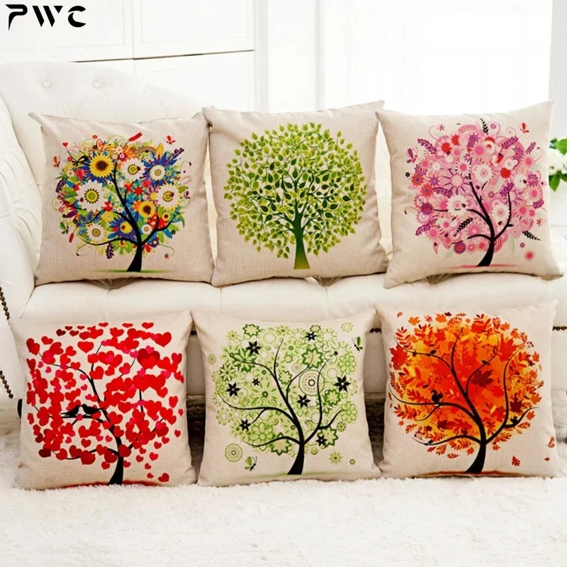 Hot sale printed life tree cushion synthesis linen home decorative pillow car-styling seat back cushions pillowcases 45x45 cm